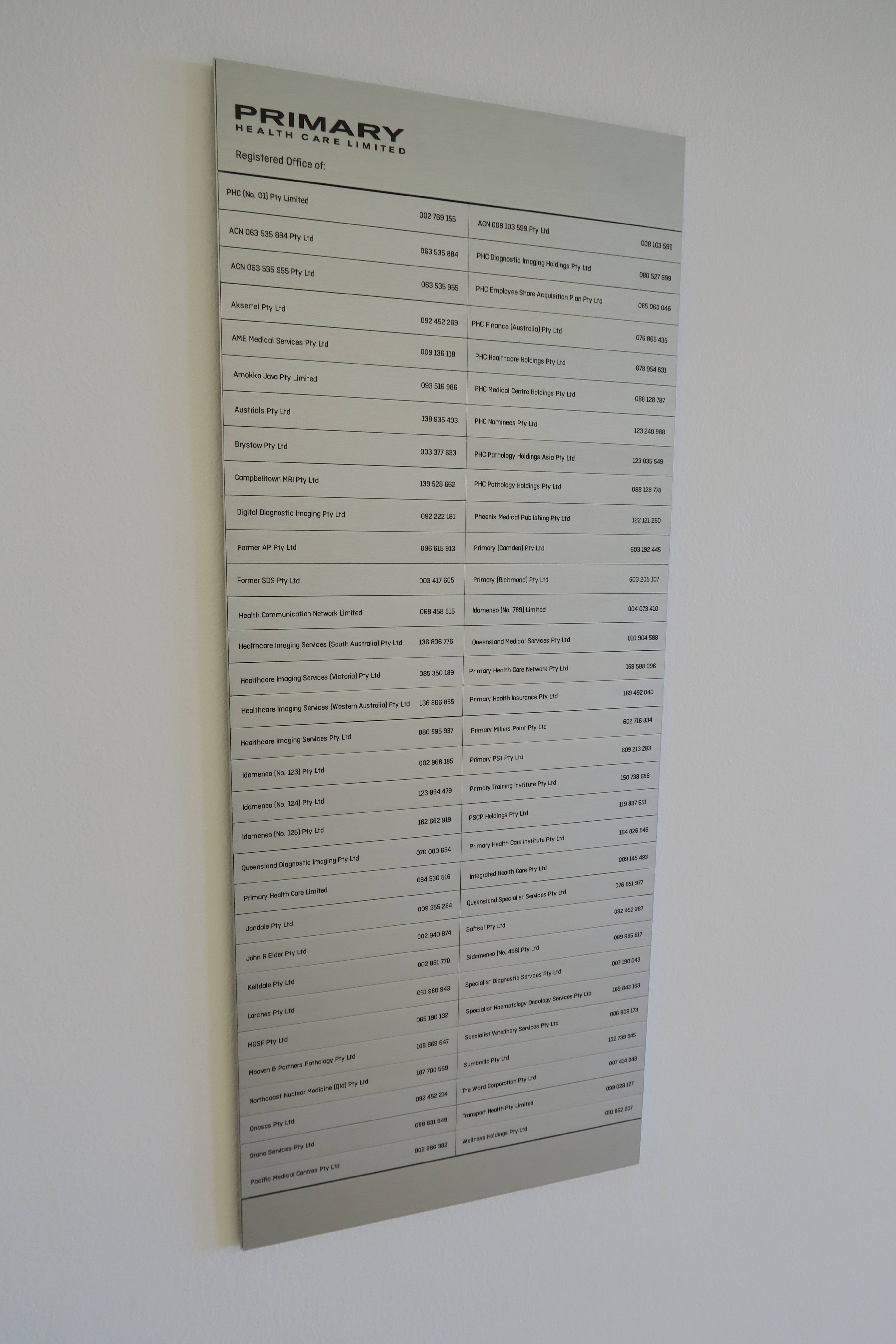 Primary Health Directory Sign